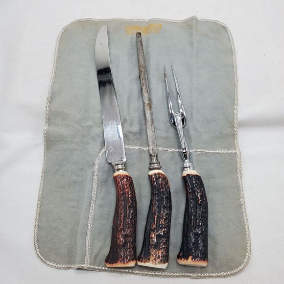 Sheffield Home Other - Vintage Sheffield Everbrite Faux Antler 3pc Cutlery Carving Set Made in England‎